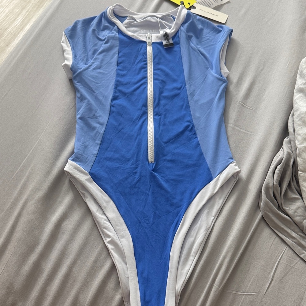 Oneone Sea - EXTRA Blue horizon and White Women's One Piece Swimsuit NWT anthro